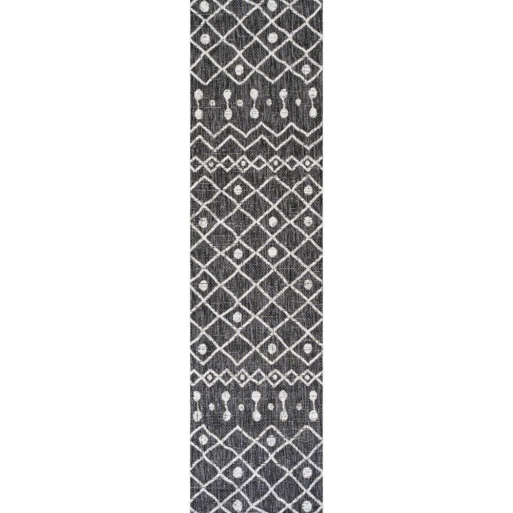 Black and Ivory Geometric Bohemian Indoor/Outdoor Rug
