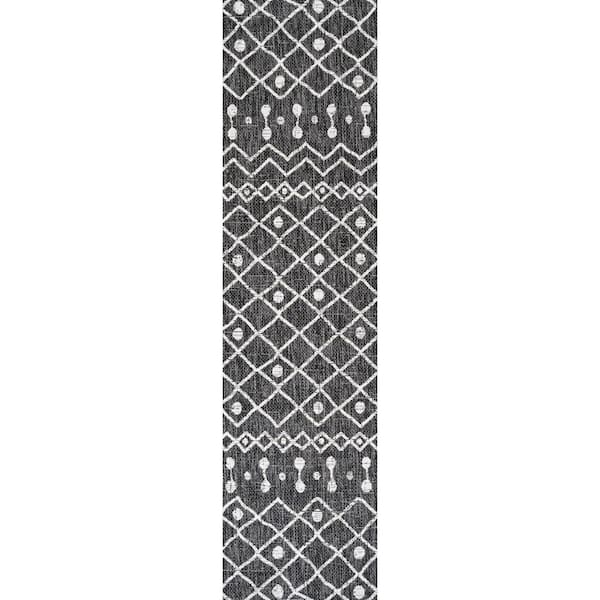 Nokat Black/Ivory 2 ft. x 10 ft. Modern Bohemian Indoor/Outdoor Area Rug