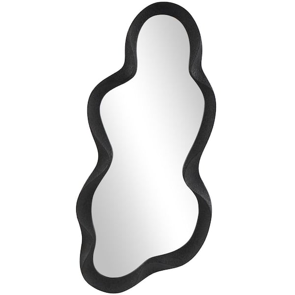 Litton Lane 39 in. x 18 in. Wavy Oval Framed Black Abstract Wall Mirror with Dimensional Frame