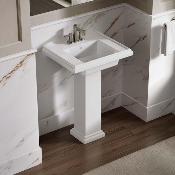Tresham 14.3 in. x 12.5 in. Pedestal Bathroom Sink in White Fireclay