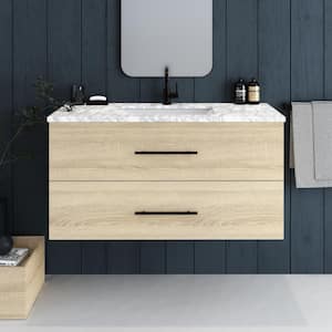 Napa 48 W x 22 D x 21.75 H Single Sink Bathroom Vanity Wall Mounted in White Oak with Carrera Marble Countertop