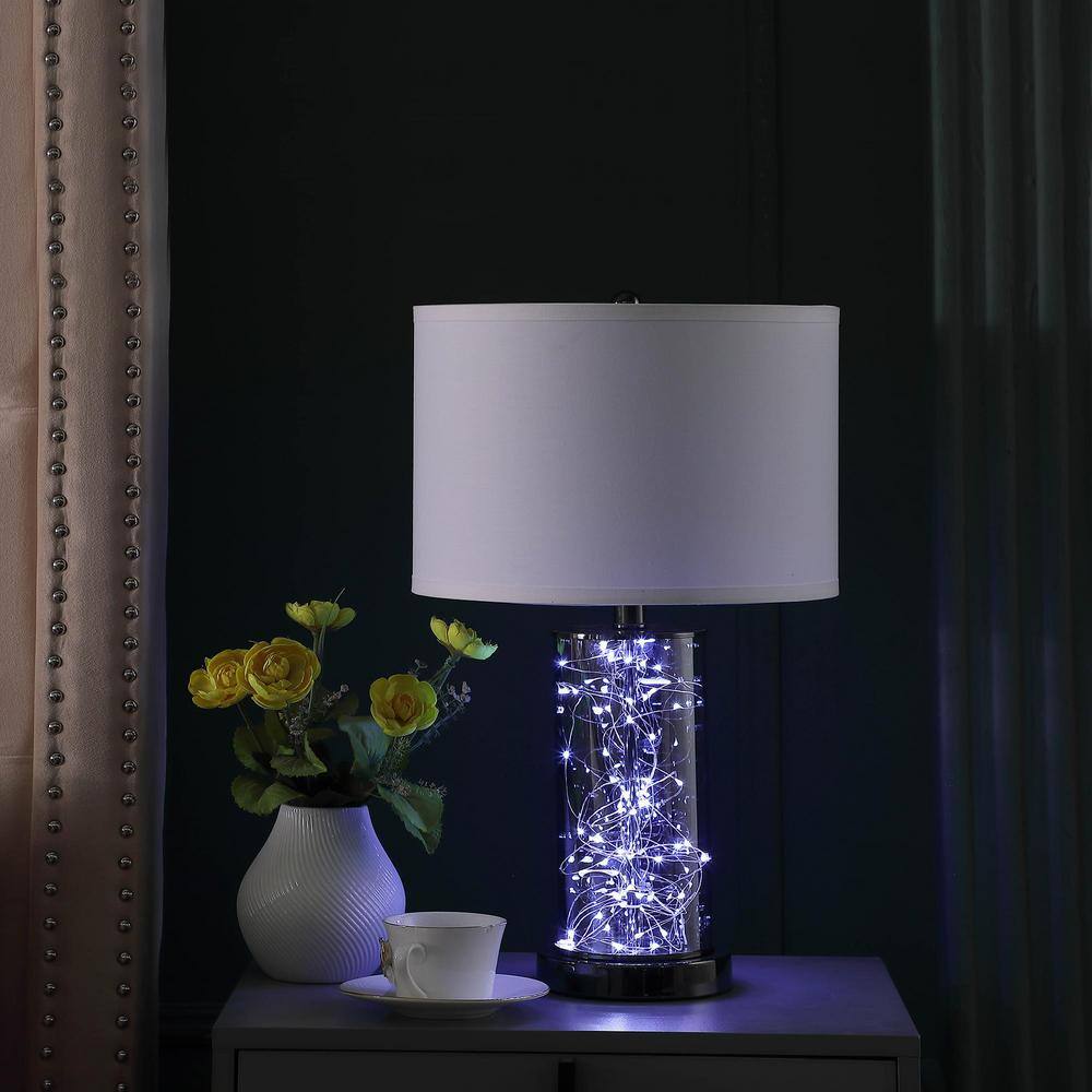21.25" Black Chrome Cylinder Nightstand Lamp with LED Light