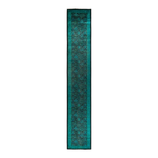 Overdyed Blue 2 ft. 7 in. x 16 ft. 1 in. Wool Indoor Area Rug