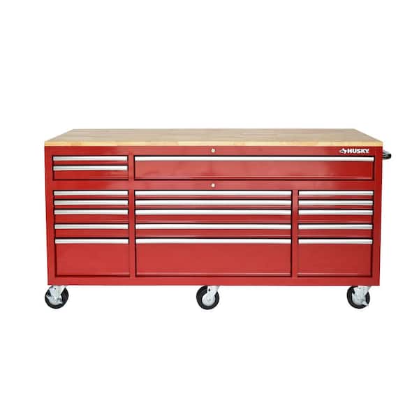 Husky Tool Storage 72 in. W x 21 in. D Standard Duty Gloss Red Mobile Workbench Tool Chest