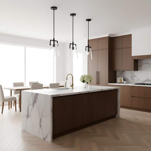 Generation Lighting Crofton 7.75 in. W x 12.25 in. H 1-Light Midnight Black Modern Pendant Light with Clear Glass Shade No Bulb Included