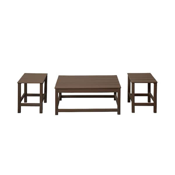 Mason 3-Piece Dark Brown Poly Plastic Outdoor Patio UV Resistant Coffee and Side Table Set