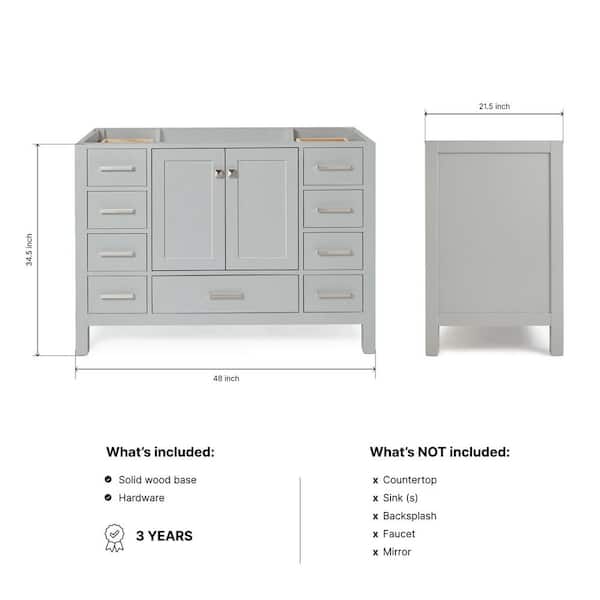Cambridge 48 in. W x 21.5 in. D x 34.5 in. H Freestanding Bath Vanity Cabinet Only in Grey