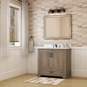 Kendall 36 in. W x 34.5 in. H Bath Vanity in Distressed Oak with Engineered Stone Vanity Top in White with White Basin
