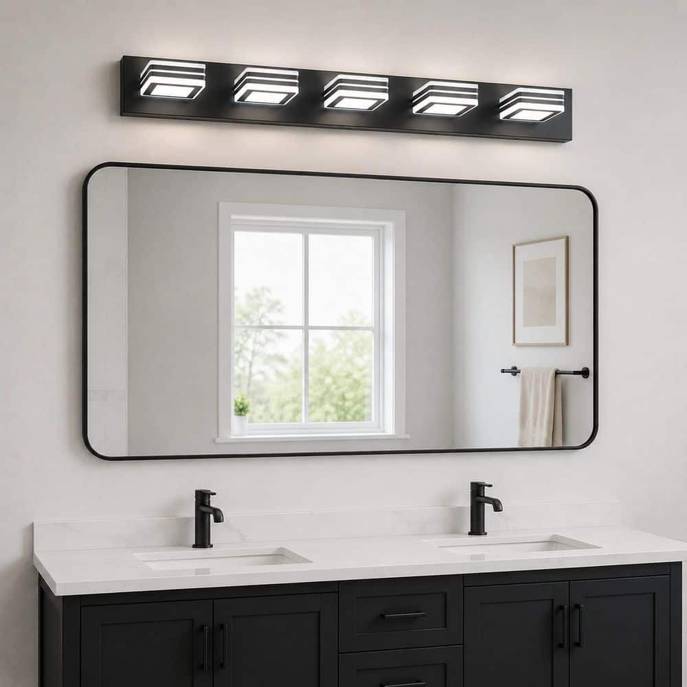 Modern Black 5-Light LED Vanity Light - 32 in. Wall Mount Fixture with Square Acrylic Lampshades for Bathroom Mirror price history on PriceWatchPro