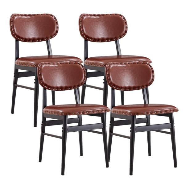 mieres Rue Mid-Century Modern Brown PU Leather Side Chair Set of 4, Armless Dining Chairs for Home Office Living Room Kitchen