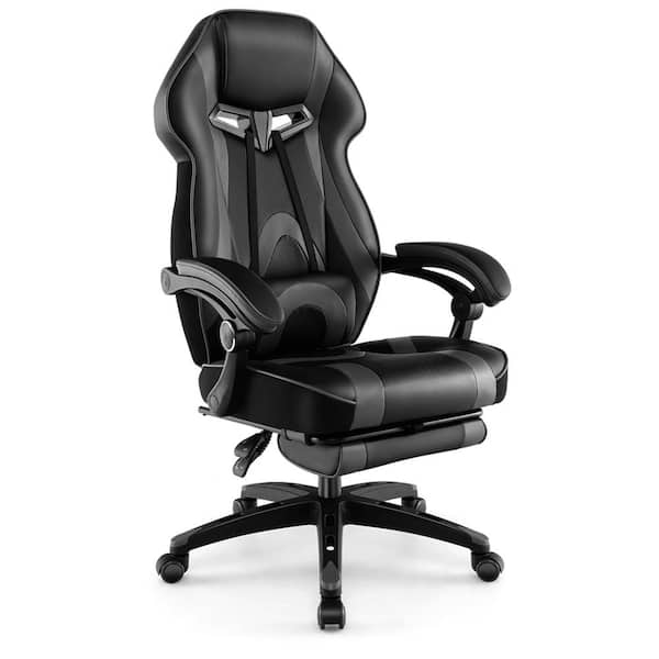 Costway PU leather Adjustable Gaming Chair in Black and Grey with Arms