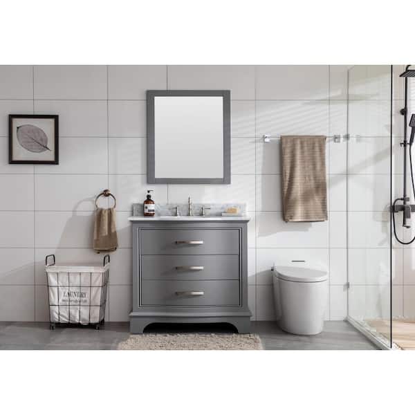 SUDIO Monroe 36 in. W x 22 in. D Bath Vanity in Gray with Natural Marble Vanity Top in Carrara White with White Sink