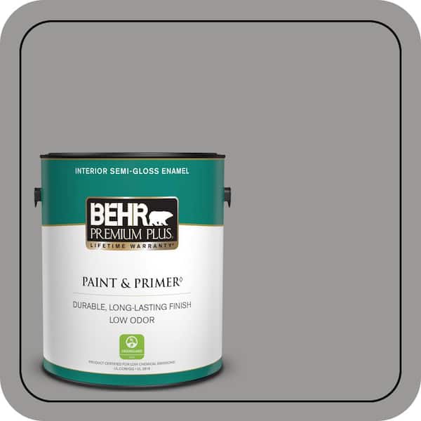 BEHR PREMIUM PLUS 1 gal. Home Decorators Collection #HDC-NT-10A Dolphin Gray Semi-Gloss Enamel Low Odor Interior Paint & Primer