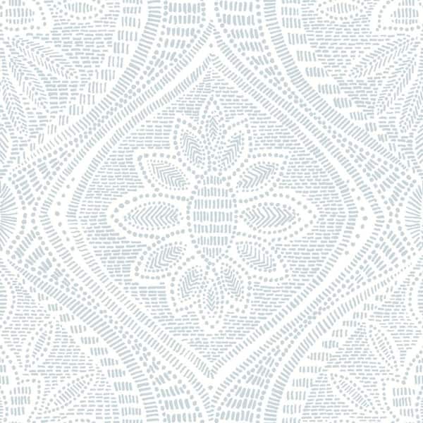A-Street Prints Scout Floral Ogee Blue Textured Paper Wallpaper Sample