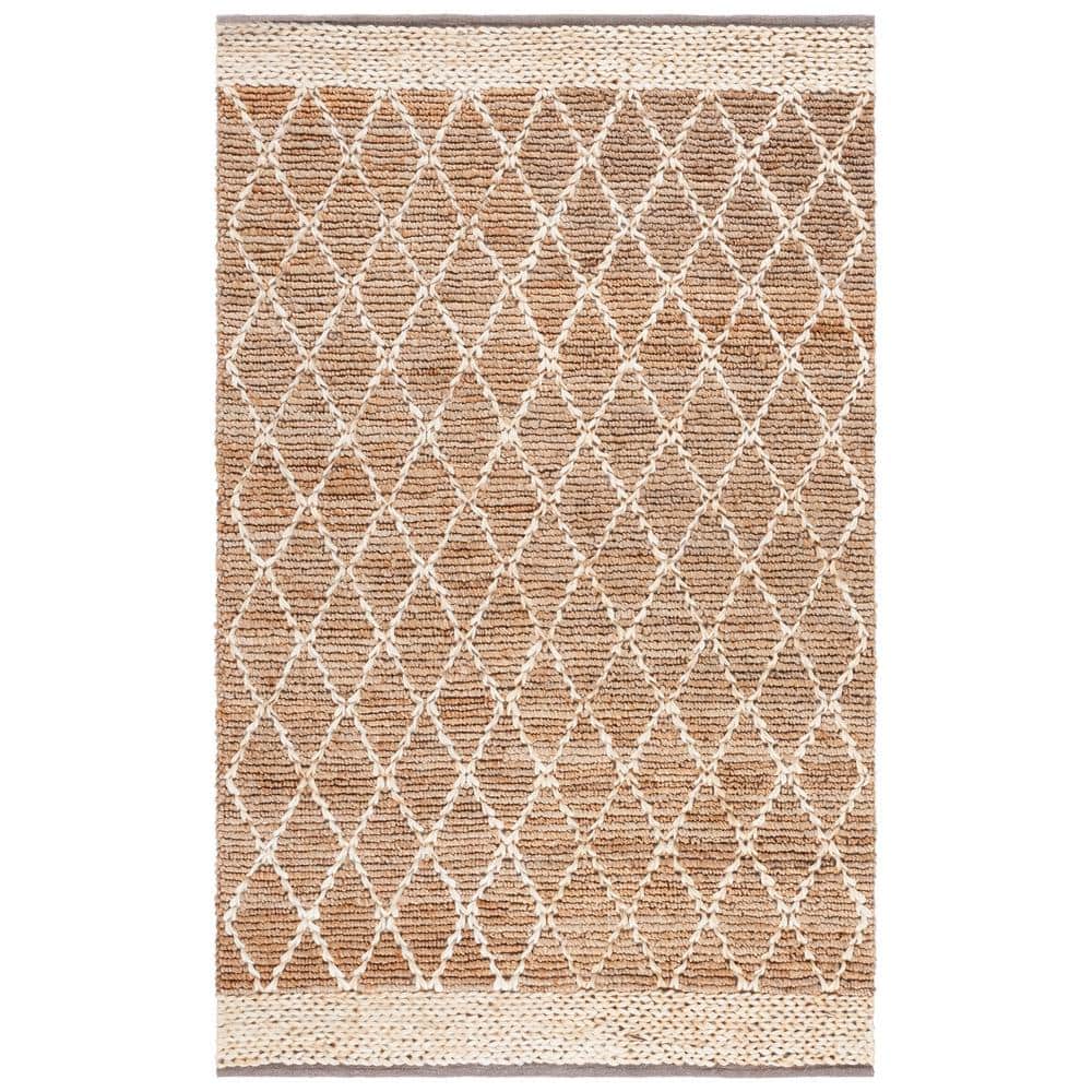 Natural Brown and Ivory Cotton Geometric 5'x8' Area Rug