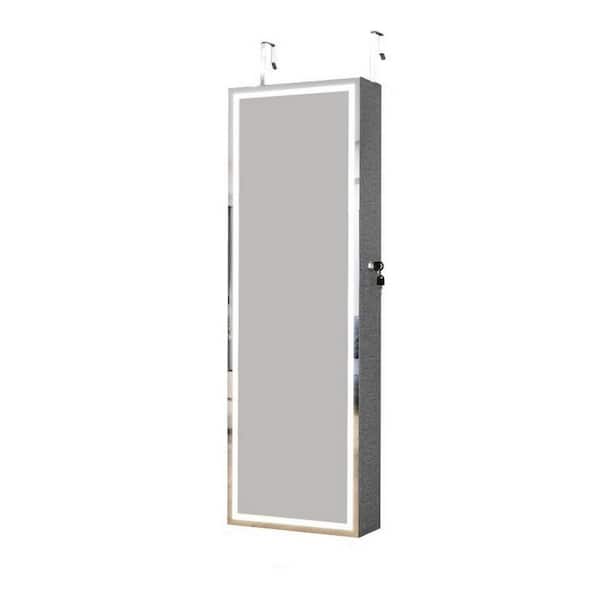 Unbranded Fashion Standard Gray High-Quality MDF with PVC Surface Jewelry Armoire with LED Lights and Real Glass Mirror