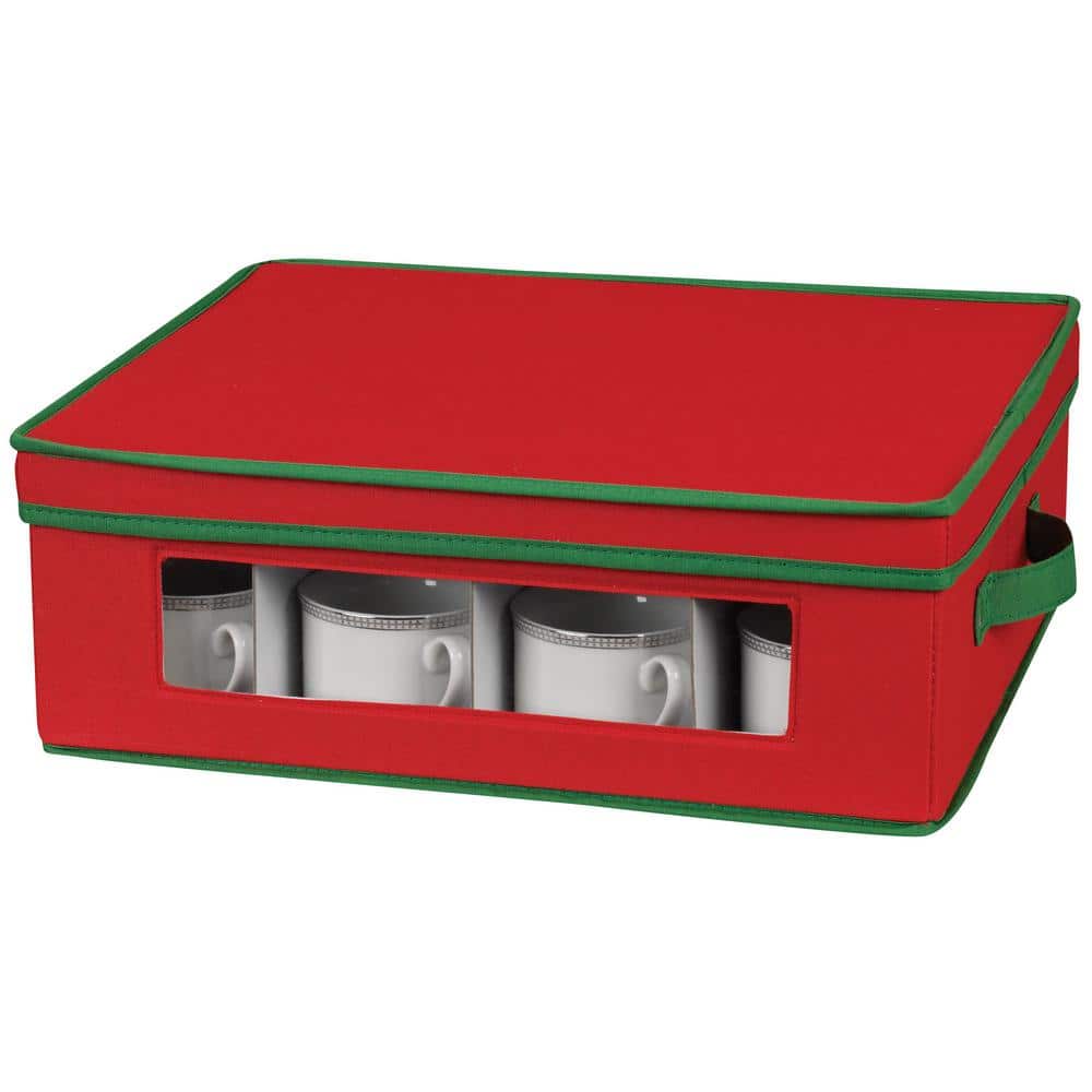 Red and Green Fabric Collapsible Christmas Cup Storage Box