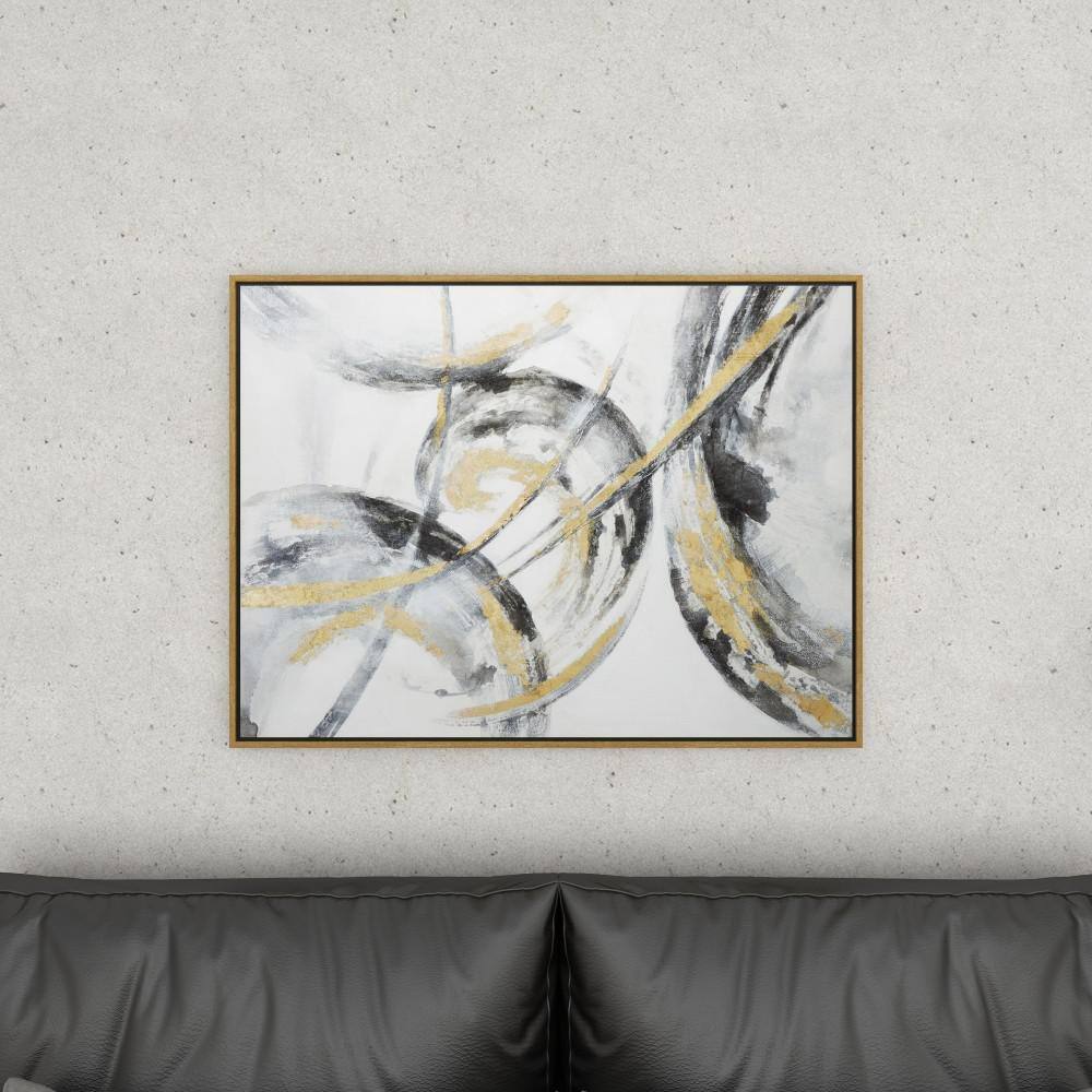 Gold and Gray Abstract Canvas Wall Art with Fir Wood Frame