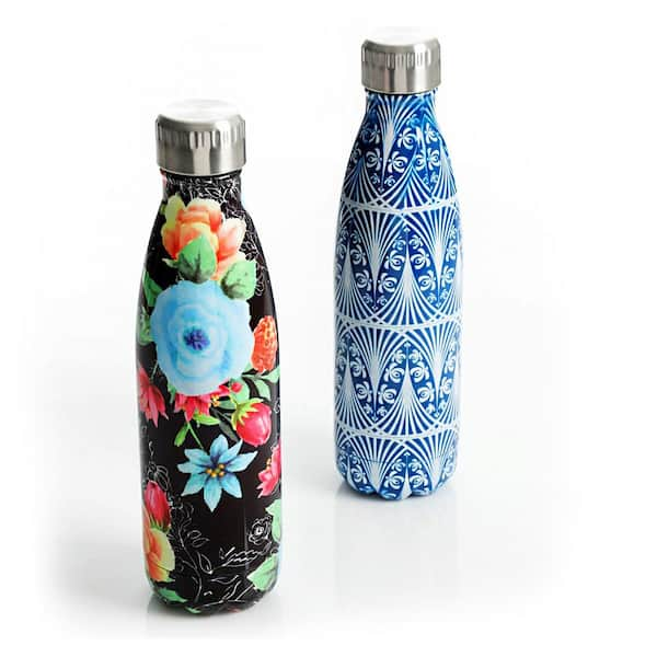 Gibson Home Floral Garden 16 fl.oz. Assorted Designs Double Wall Thermal Bottle (Set of 4)