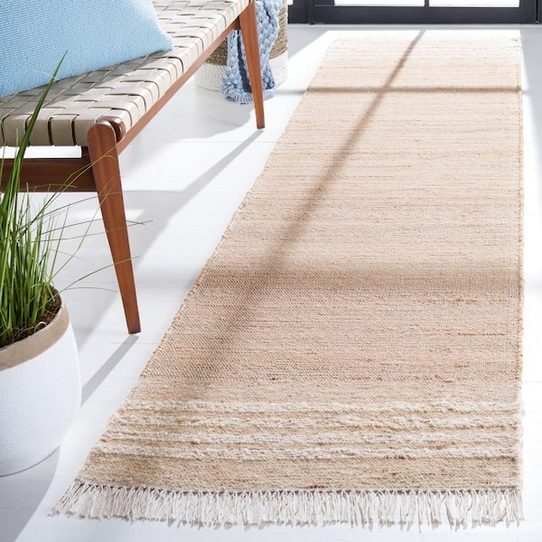 Natura 2 ft. x 9 ft. Natural/Ivory Striped Border Runner Rug