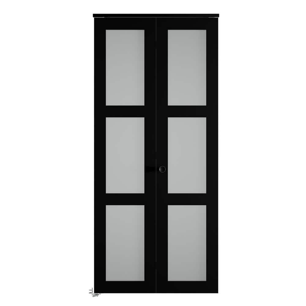 30 in. x 78 in. 3-Lite Frosted Glass Solid Core Black Finished MDF Interior Closet Bi-Fold Door with Hardware Kit price history on PriceWatchPro