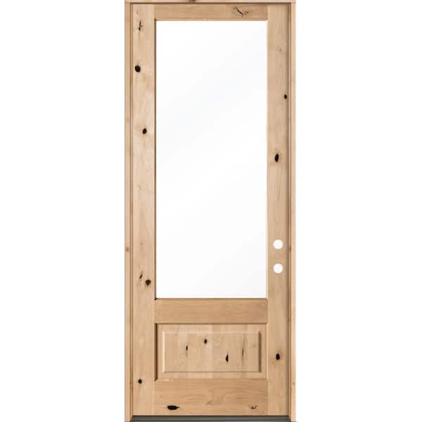 Modern Farmhouse 36 in. x 96 in. Knotty Alder Left-Hand/Inswing 3/4 Lite Clear Glass Unfinished Wood Prehung Front Door