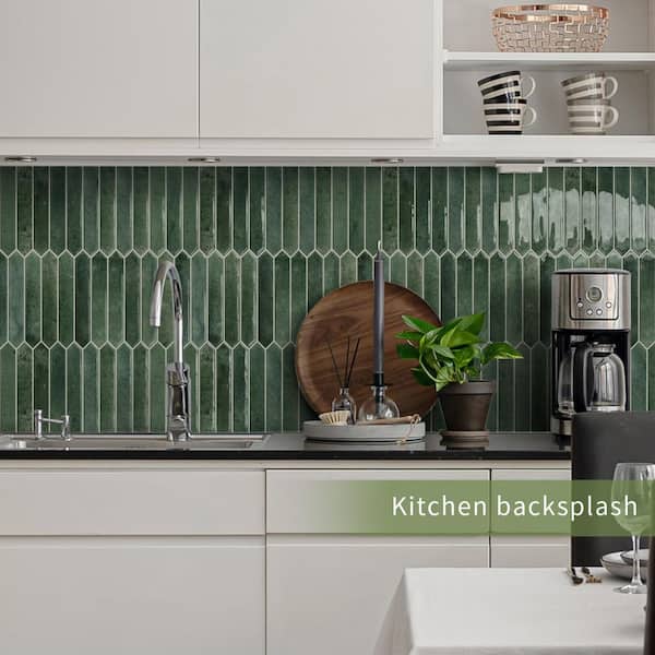 Green 12in x 12in Vinyl Long Hexagon Peel and Stick Backsplash Tile, 10-Pack for Kitchen Bathroom