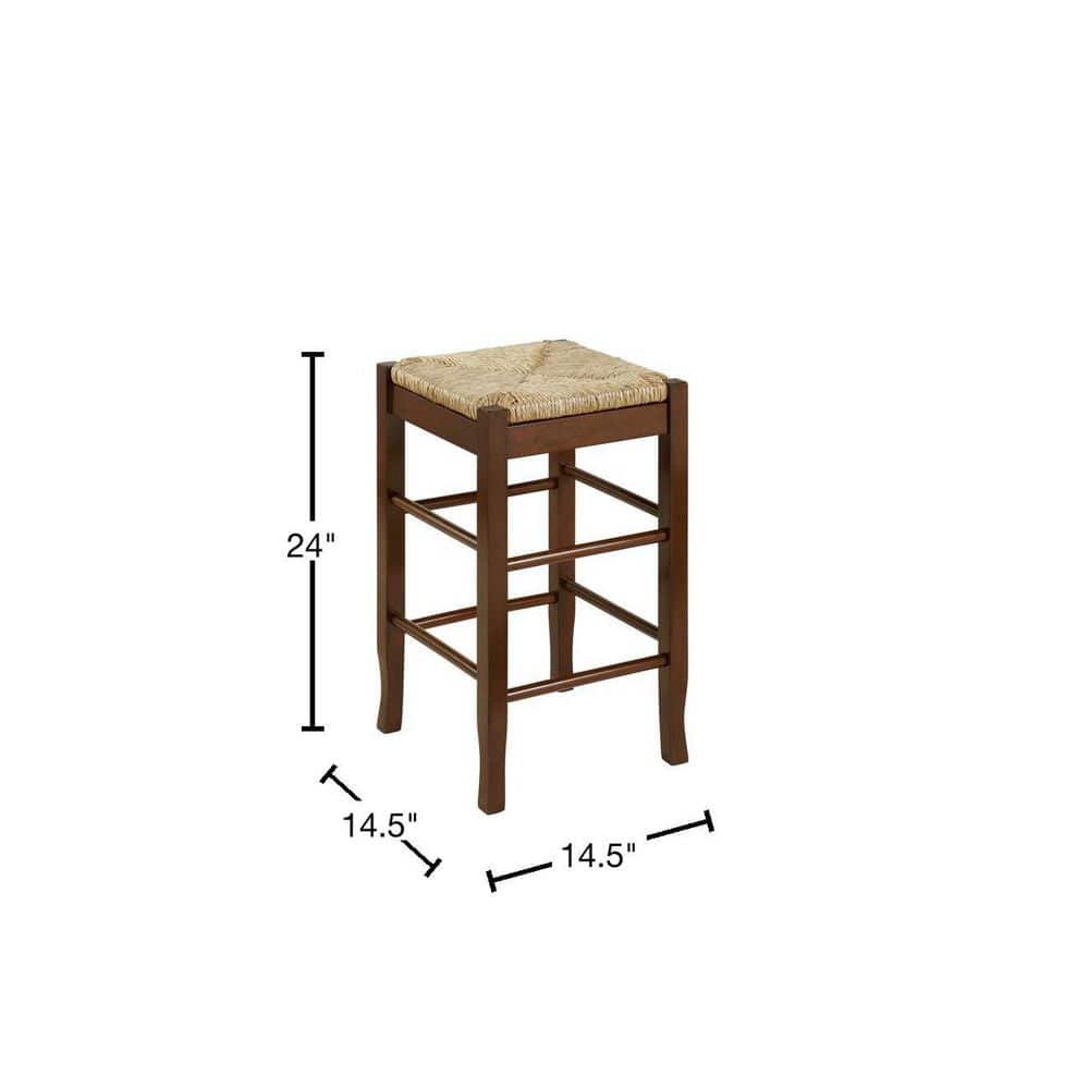 Cappuccino Finish 24" Square Rush Backless Swivel Wood Stool