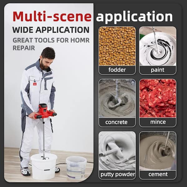 2100-Watts Handheld Electric Cement Mixer with 6 Speed Portable Mortar Mixer for Mud Plaster Paint 2 Mixing Heads