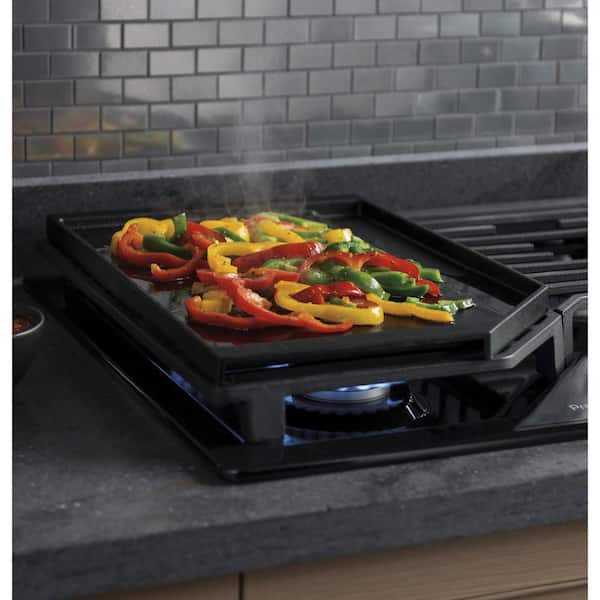 PGP7036DLBB in Black by GE Appliances in Bangor, ME - GE Profile™ 36  Built-In Gas Cooktop with Optional Extra-Large Cast Iron Griddle