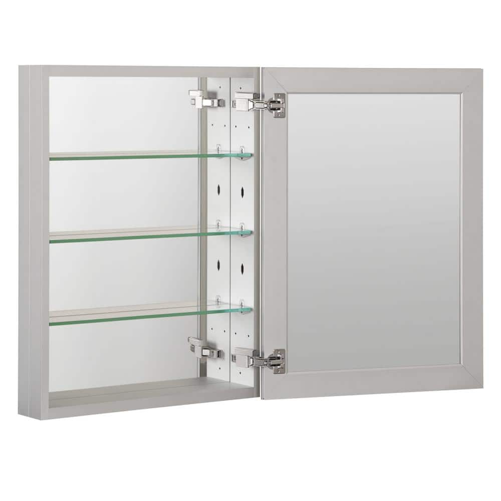 ANGELES HOME 23 in. W x 30 in. H Silver Glass Recessed/Surface Mount ...