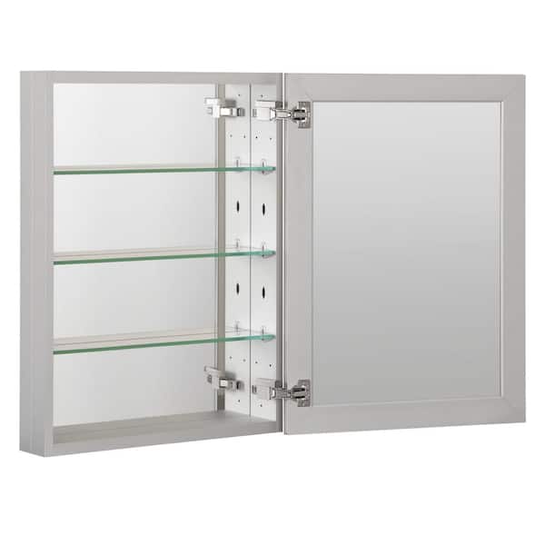 ANGELES HOME 23 in. W x 30 in. H Silver Glass Recessed/Surface Mount Rectangular Medicine Cabinet with Mirror