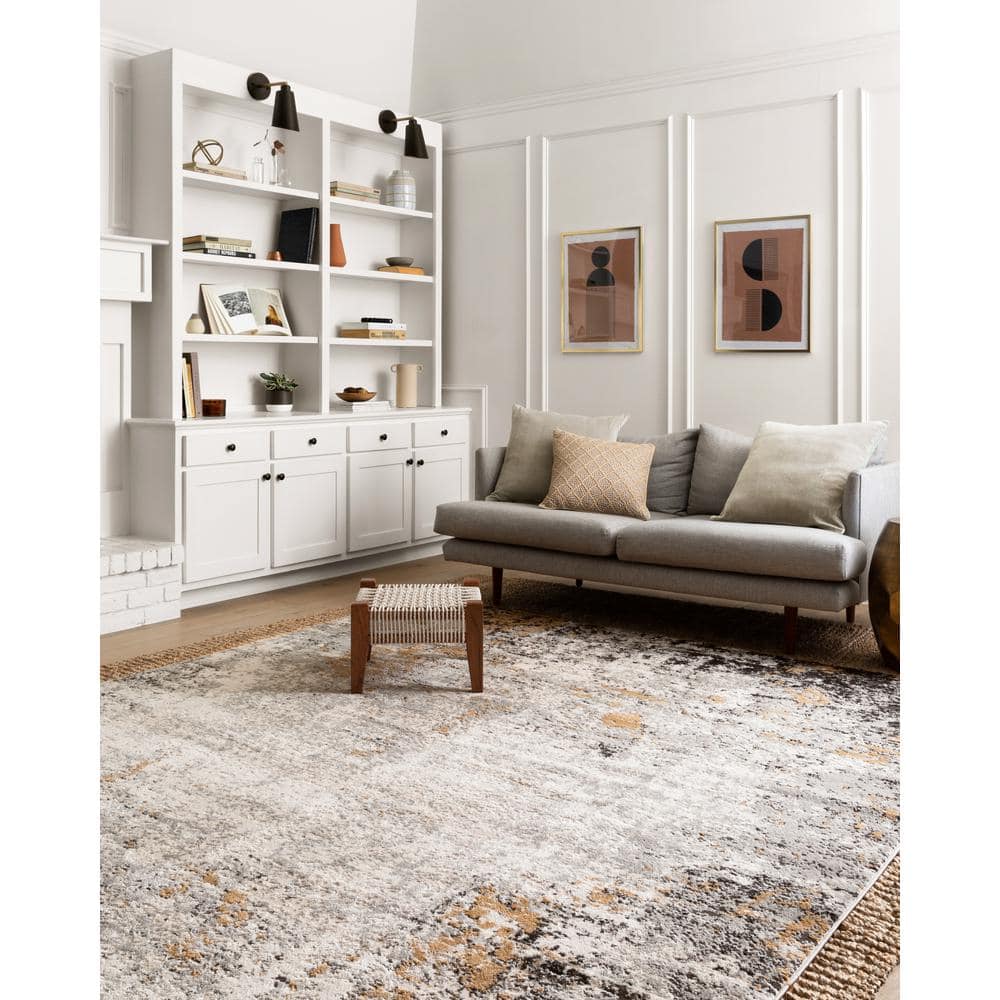 Elysian Gray and Gold Synthetic 32x156 Contemporary Area Rug