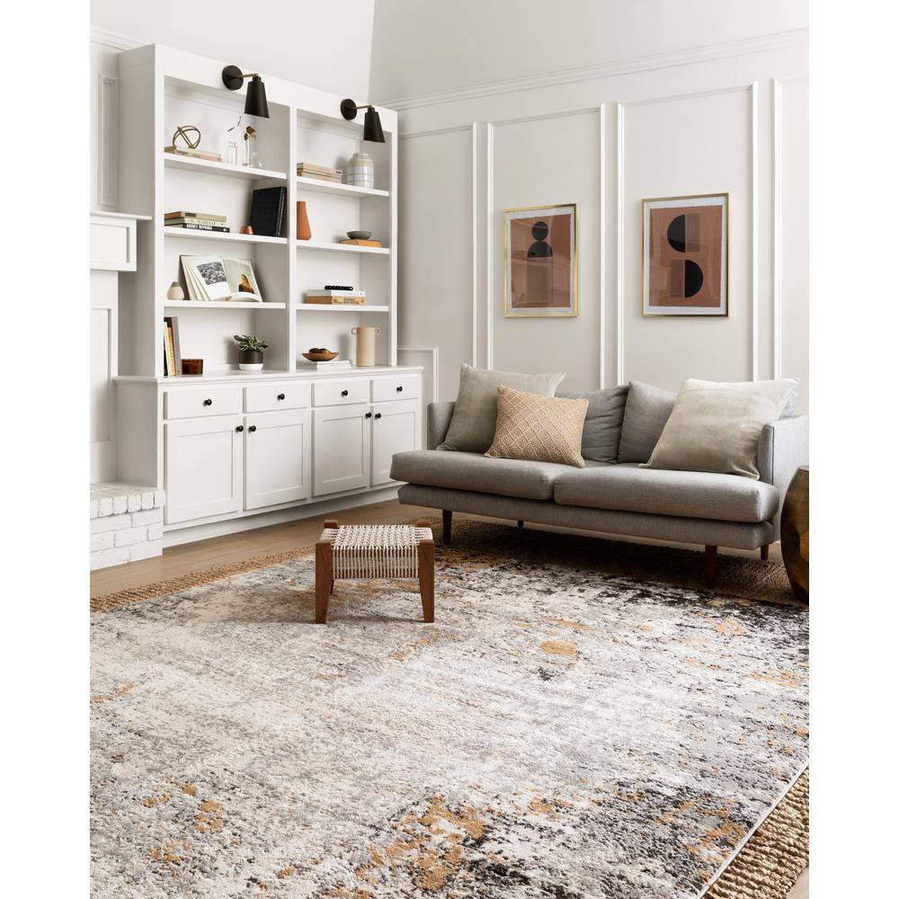 Gray and Gold Abstract Rectangular Synthetic Area Rug