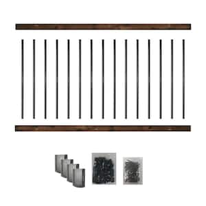 72 in. H x 42 in. W Black Galvanized Iron Deck Stair Railing Kit with Wooden Baluster