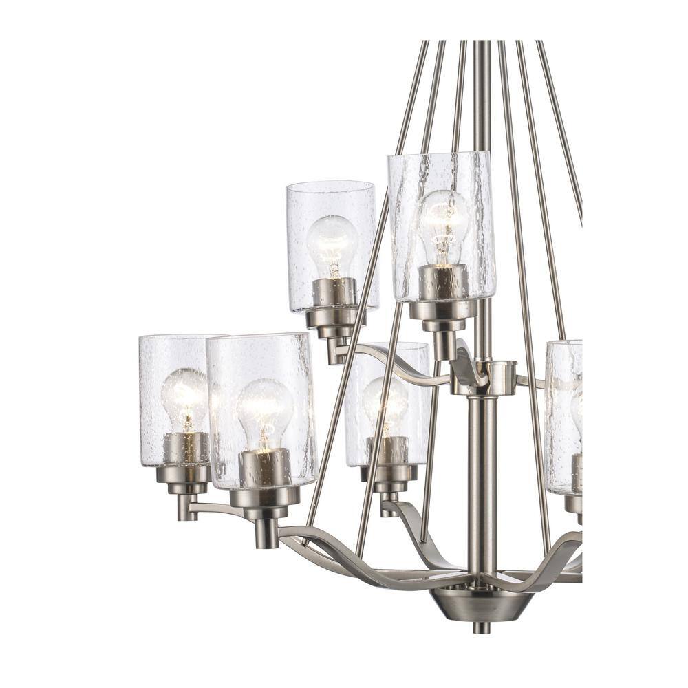 Simi Modern Brushed Nickel 9-Light Chandelier with Seeded Glass Shades