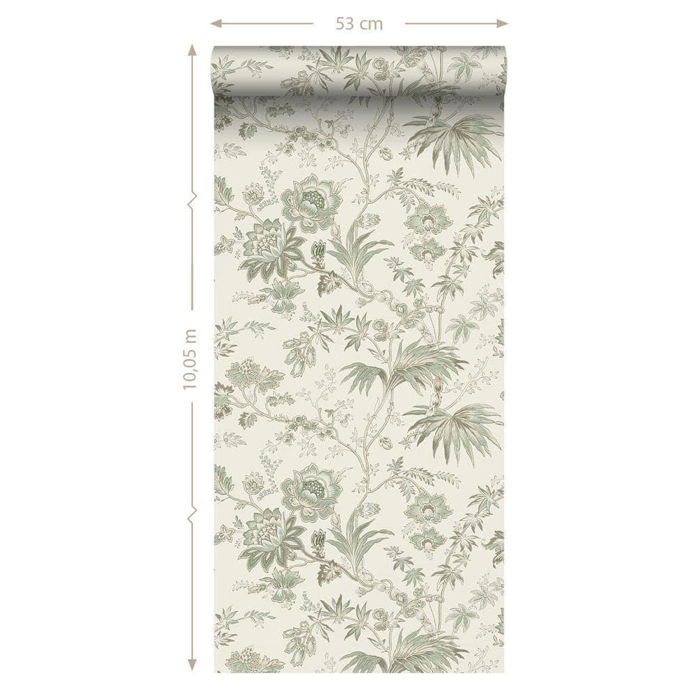 Juliet Neutral Jacobean Floral Non-Woven Wallpaper, 20.9" x 33'
