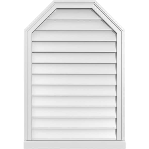 Ekena Millwork 26" x 38" Octagonal Top Surface Mount PVC Gable Vent: Non-Functional with Brickmould Sill Frame