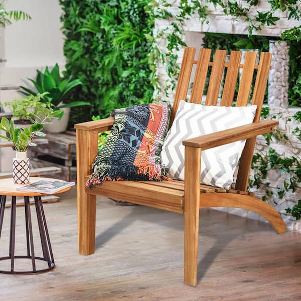 Outdoor Wooden Adirondack Chair Patio Lounge Chair with Armrest Natural