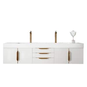 Mercer Island 72.5 in. W x 19 in.D x 18.3 in. H Double Bath Vanity in Glossy White  with Glossy White Solid Surface Top