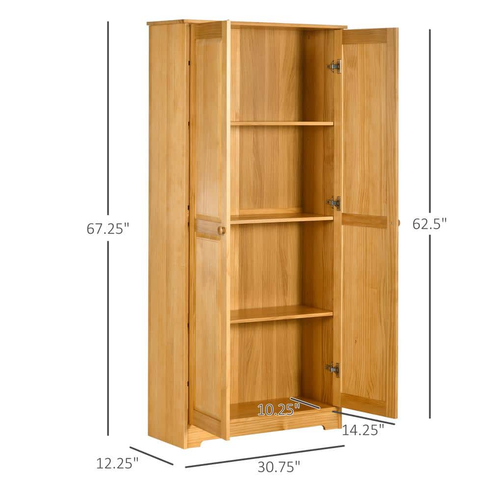 HOMCOM 67" Brown Pinewood Kitchen Pantry Storage Cabinet