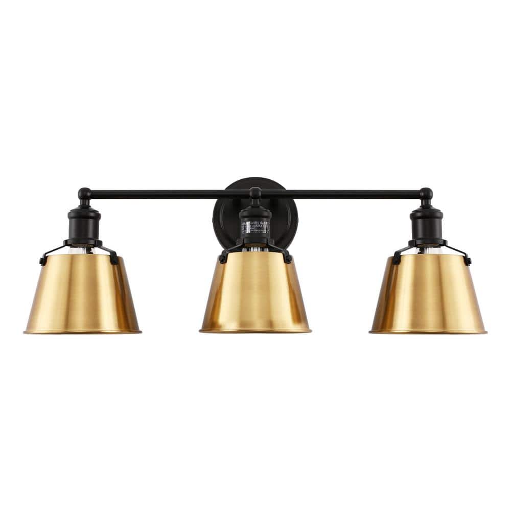 26 in. 3-Light Black and Gold Bell Vanity Light with Metal Shades for Modern Bathroom price history on PriceWatchPro