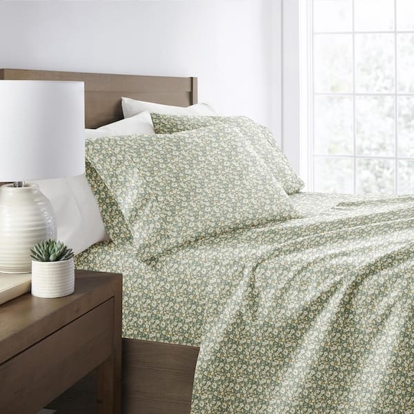 Becky Cameron 4-Piece Eucalyptus Floral Dream Microfiber Poly Patterned Sheet Set in Cal King