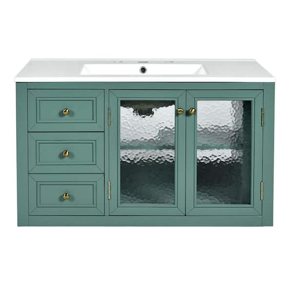 JimsMaison 36 in. W x 18.3 in. D x 21.69 in. H Wall-Mounted Bath Vanity in Green with White Ceramic Top
