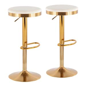 Dakota 31.75 in. Cream Velvet and Gold Metal Adjustable Bar Stool (Set of 2)