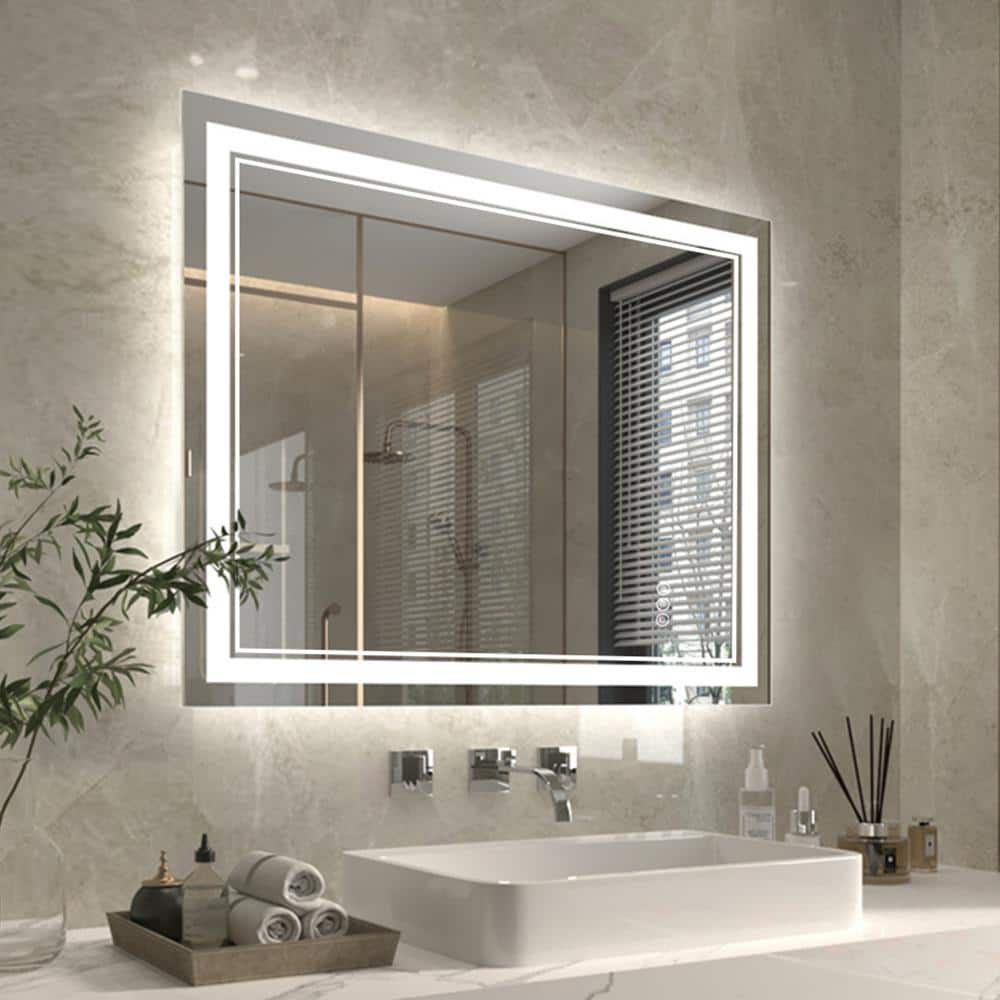 Exbrite 32 in. W x 40 in. H Medium Rectangular Frameless Anti-Fog Wall Moun