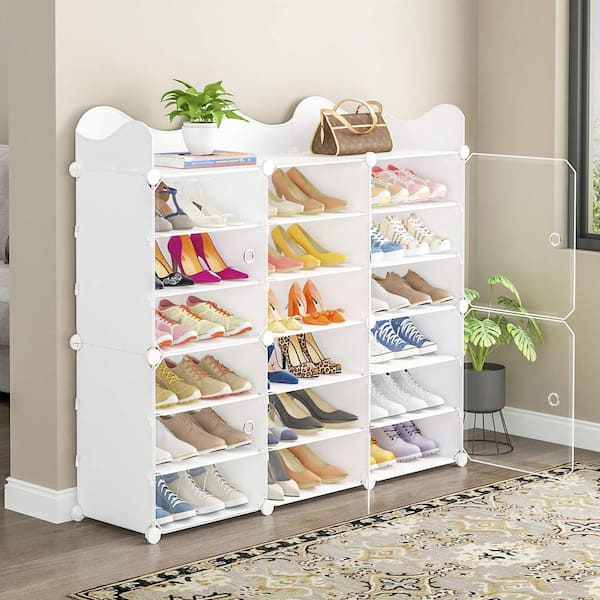 36 in. H 36-Pair White Plastic Shoe Rack shoes-360 - The Home Depot