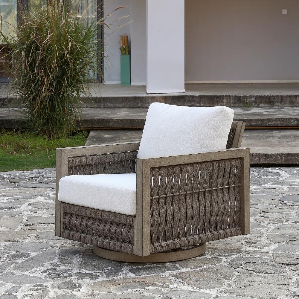 Bone Gray 1-Piece Aluminum Outdoor Swivel Chair with Off-White Cushions price history on PriceWatchPro