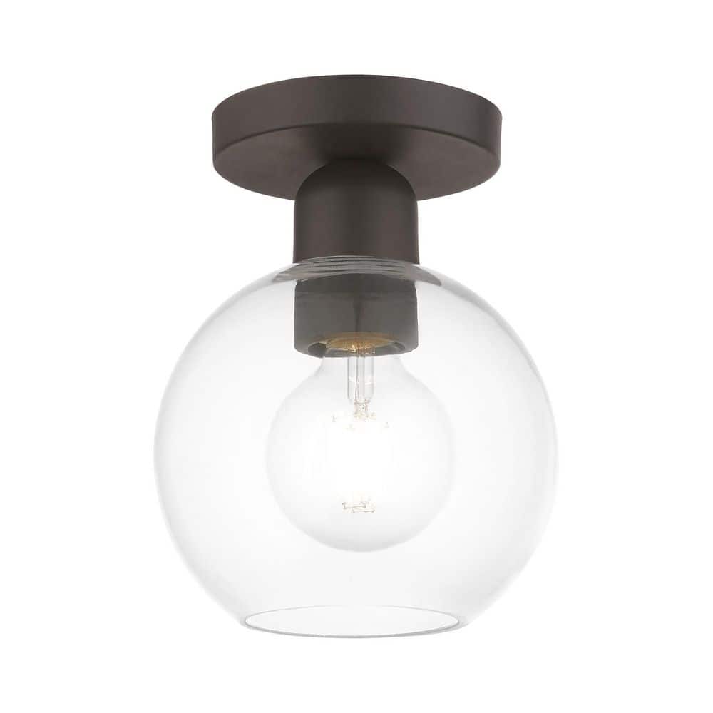 Livex Lighting Downtown 6.5 in. 1-Light Bronze Semi-Flush Mount with Clear Sphere Glass -  48977-07