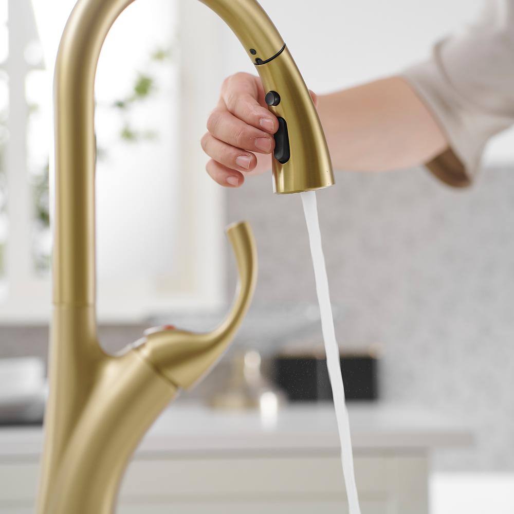 Brushed Gold Single Handle Pull-Down Sprayer Kitchen Faucet